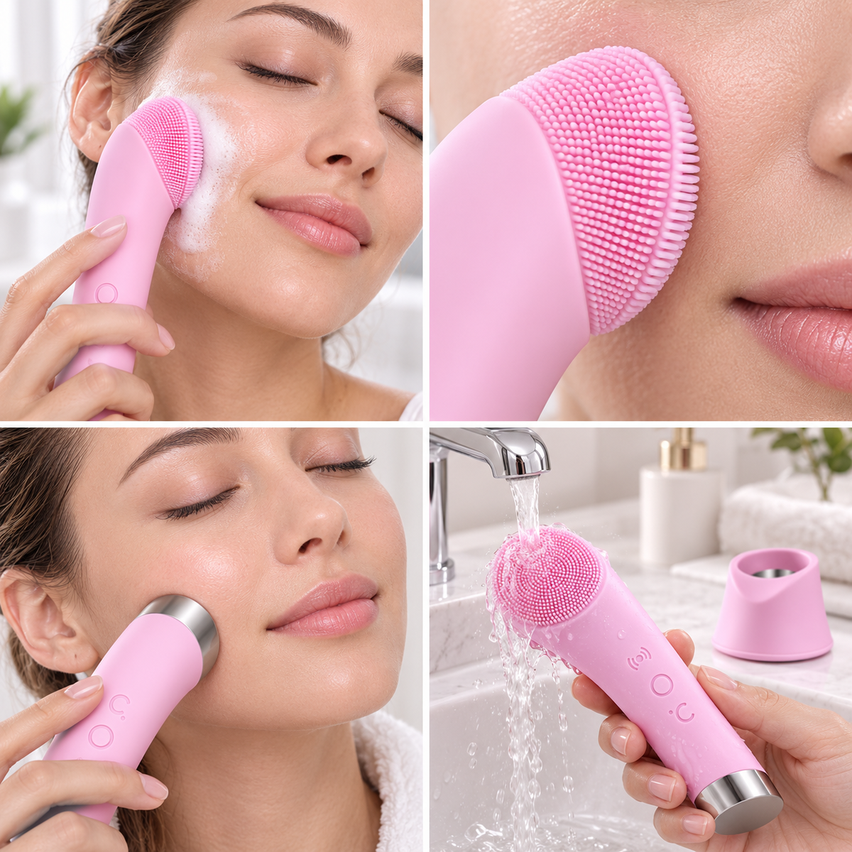 Facial Cleansing Brush | Silicone Face Scrubber with Heated Massage